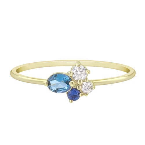 Goldener Cluster-Ring mit Topas, Saphir und Moissanit Avah