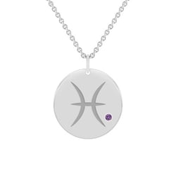 Silberner Anhänger mit Sternzeichen und Amethyst Fische