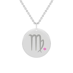 Silberner Anhänger mit rosa Saphir und Sternzeichen Jungfrau