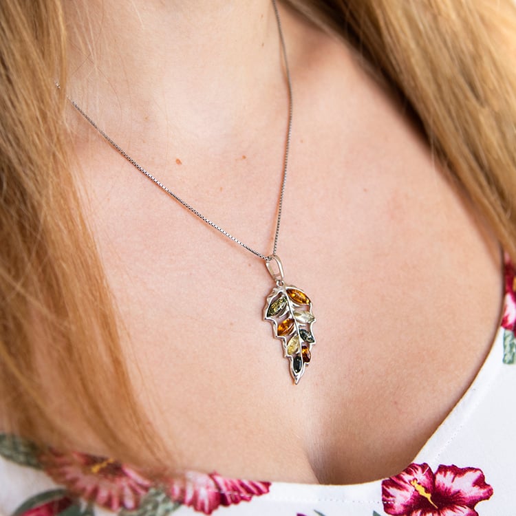 Silbernes Blatt mit Bernstein Leaf 107878