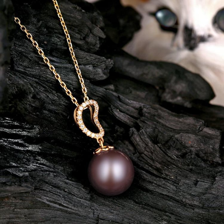 Anhänger mit schwarzer Perle und Diamanten Rhian 13139