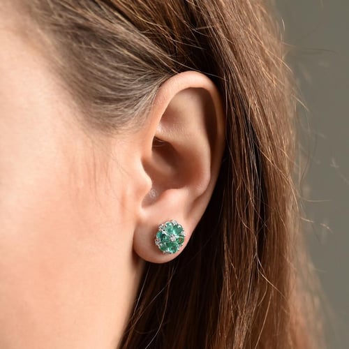Blumen Ohrringe mit Diamanten und Smaragden Shadi