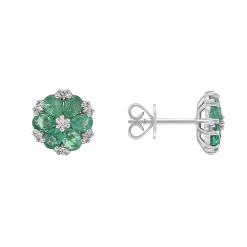Blumen Ohrringe mit Diamanten und Smaragden Shadi