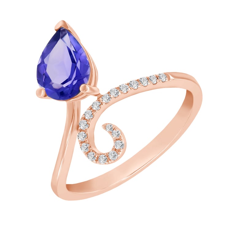 Goldener Ring mit Tansanit-Träne und Diamanten Cael 39364