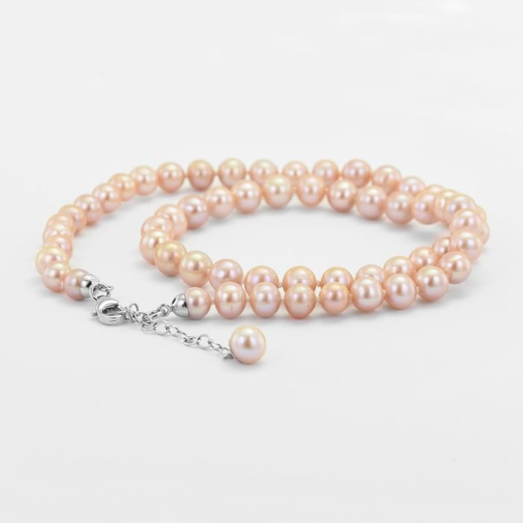 Silberne Halskette mit lavendelfarbenen Perlen Ermine 50828