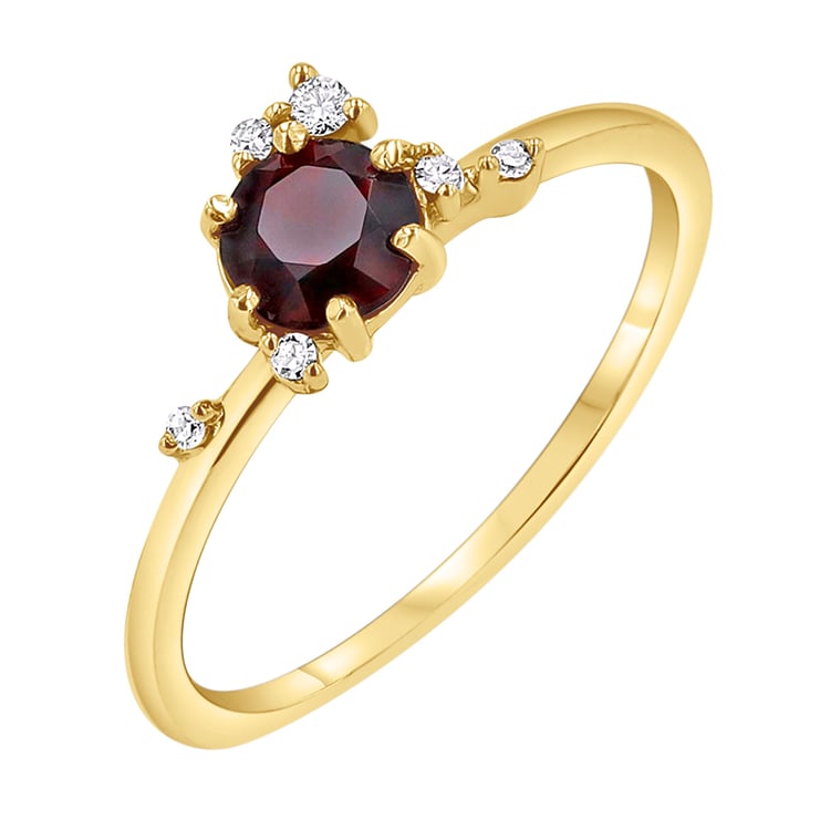 Cluster Verlobungsring mit böhmischem Granat und Diamanten Rosa 145656