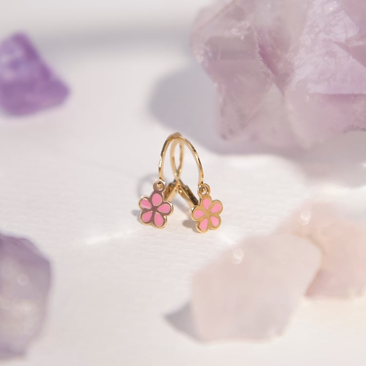 Goldene Kinderohrringe mit rosa Blumen Celia 107941