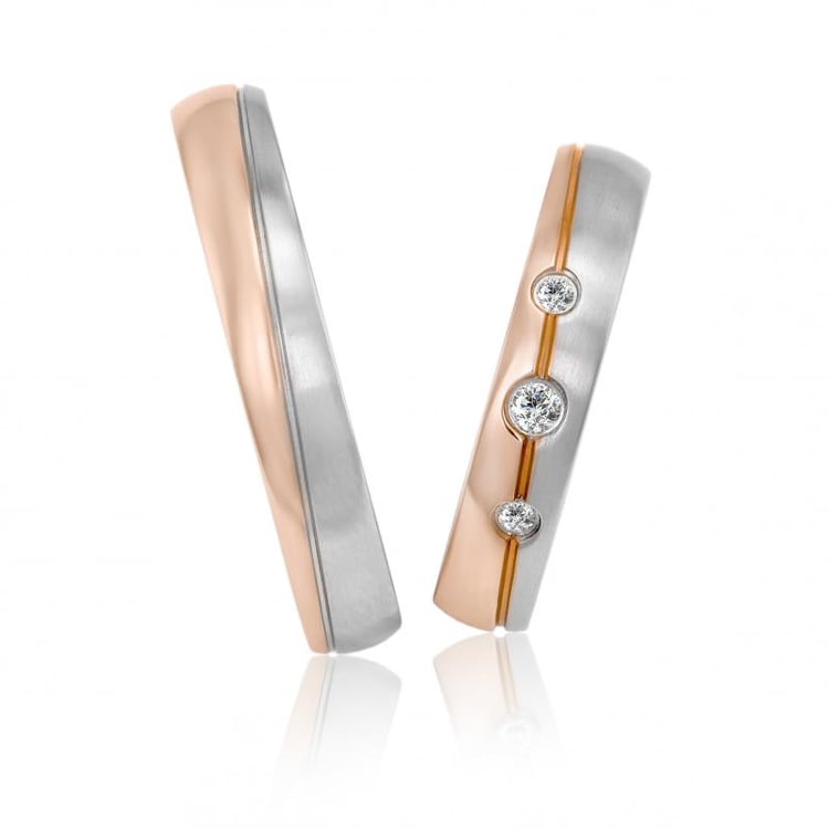 Eheringe aus mehrfarbigem Gold und mit Diamanten Abner 21912