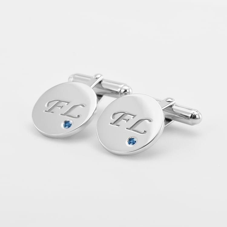 Silberne Manschettenknöpfe mit Gravur und blauen Diamanten Izaro 69807