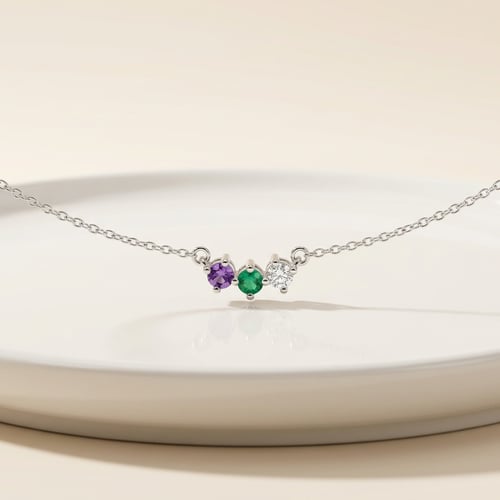 Minimalistische Halskette mit mit Amethyst, Smaragd und Aquamarin Levanda