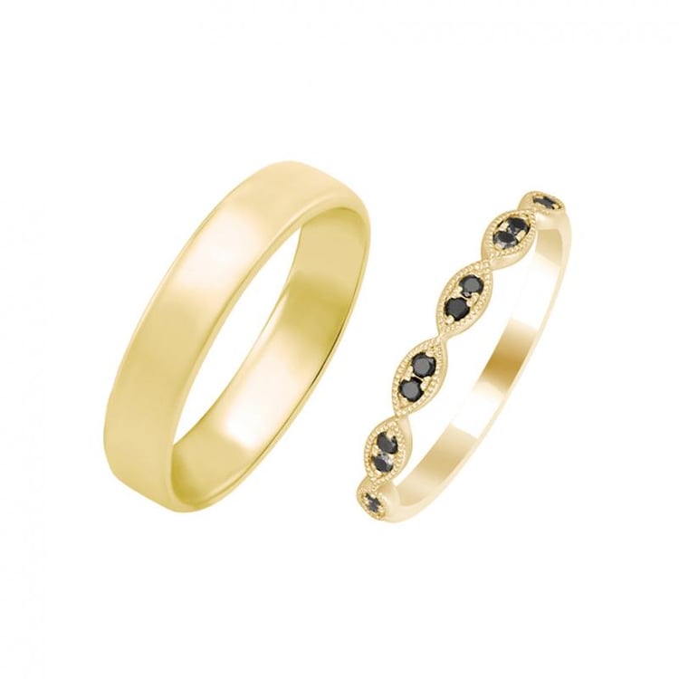 Gelbgold Diamantring Eternity und flatter Ring 36562