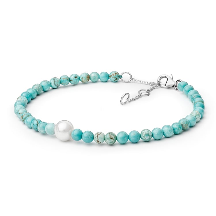 Silbernes Armband mit einer echten Perle und Perlen aus Howlith Moira