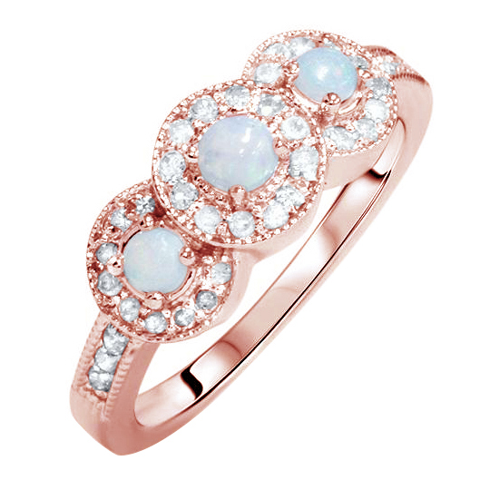 Goldener Ring mit drei Opalen und Diamanten Grear 79146