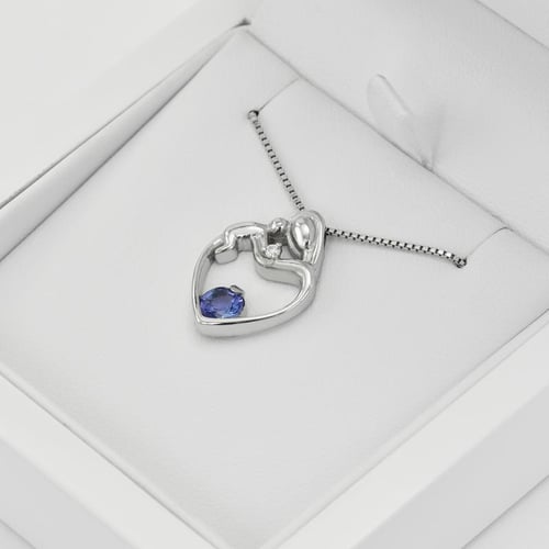 Silberner Anhänger Mutter und Kind mit Tansanit und Diamant Ella