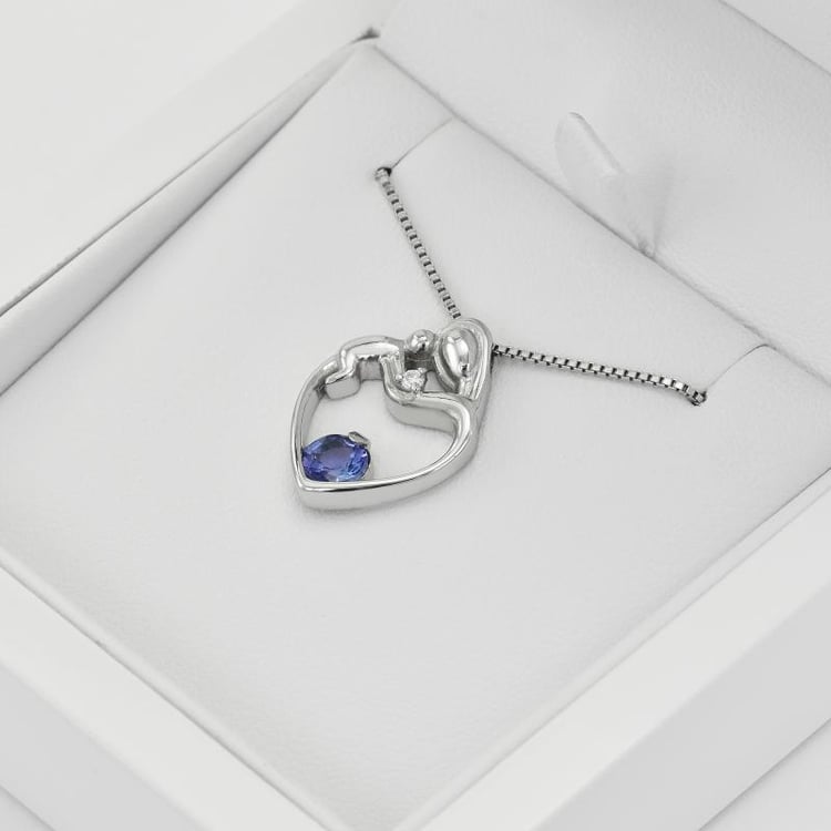 Silberner Anhänger Mutter und Kind mit Tansanit und Diamant Ella 31800