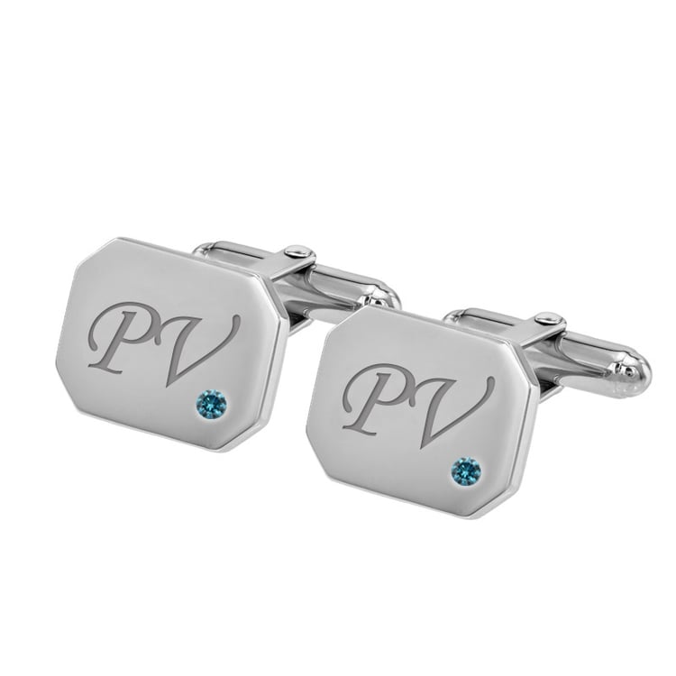 Gravierte, silberne Manschettenknöpfe mit blauen Diamanten Valetta 69793