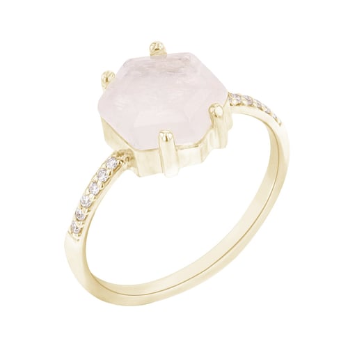 Verlobungsring mit Mondstein in Hexagon-Form und Diamanten Carrie
