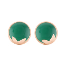 Blumen-Ohrringe aus Gold 585 mit grünen Cabochon Onyxen Erica