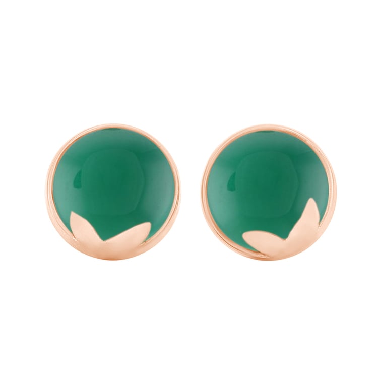 Blumen-Ohrringe aus Gold 585 mit grünen Cabochon Onyxen Erica 44777