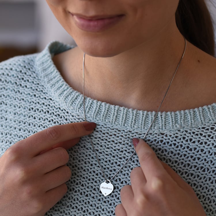 Silbernes Herz mit Diamant und Gravur Ihrer Wahl Albi 61247