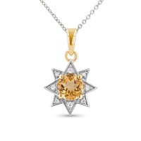 Silberner, vergoldeter Anhänger mit Citrinen und Zirkonia in Stern-Form Bohemia