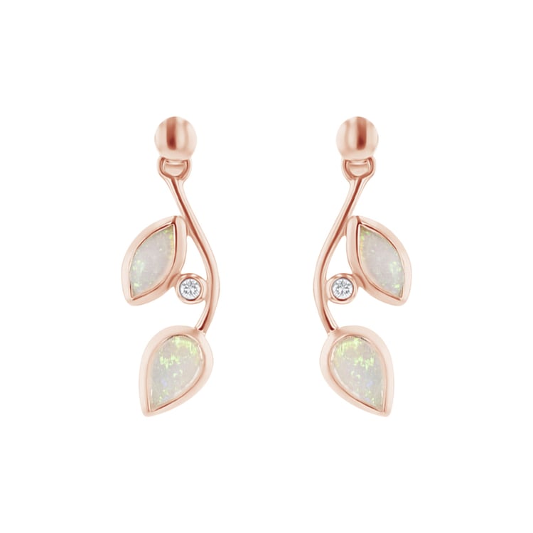 Ohrstecker mit Opalen in Blattform und Diamanten Corbett