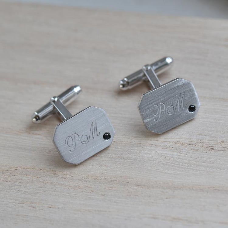 Silberne Manschettenknöpfe mit Gravur und schwarzen Diamanten Meissa 37899