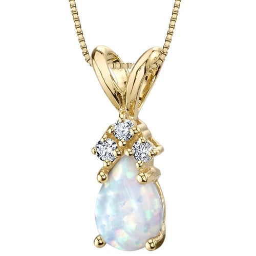 Goldener Anhänger mit weißem Pear-Opal und Diamanten Electrah