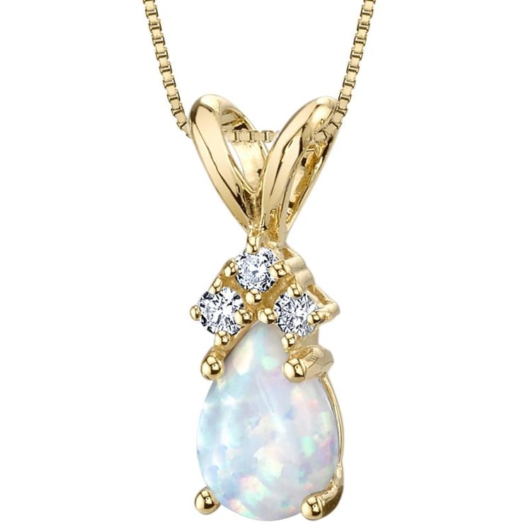 Goldener Anhänger mit weißem Pear-Opal und Diamanten Electrah 23015