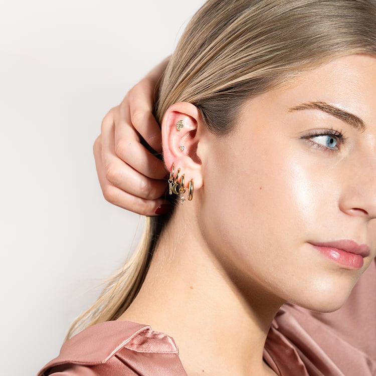 Goldener Piercing Ohrstecker mit Aquamarinen Masha 149336