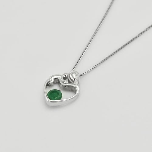 Silberner Anhänger Mutter und Kind mit Smaragd und Diamant Ella