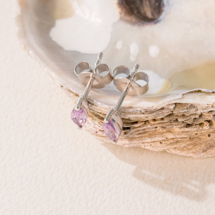 Minimalistische Silberohrringe mit rosa Amethysten Andine 101047