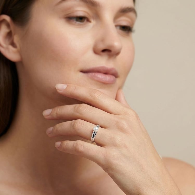 Silberring mit weißer Perle und Zirkonia Shad 166411