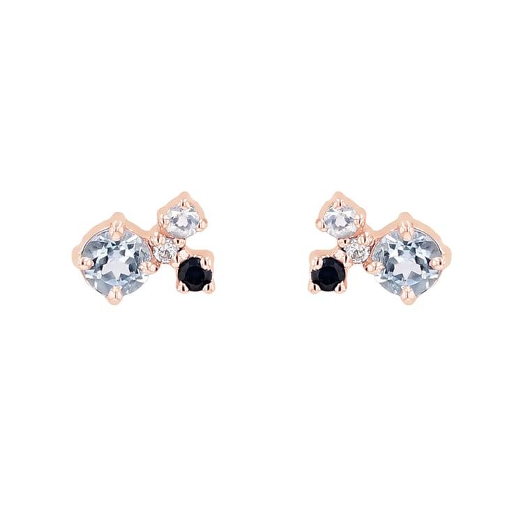 Cluster-Ohrstecker mit Mondstein, Aquamarin, Saphir und einem Diamanten Kerrie