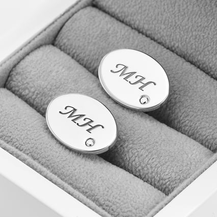 Gravierte Manschettenknöpfe in Silber mit Diamanten Hadar