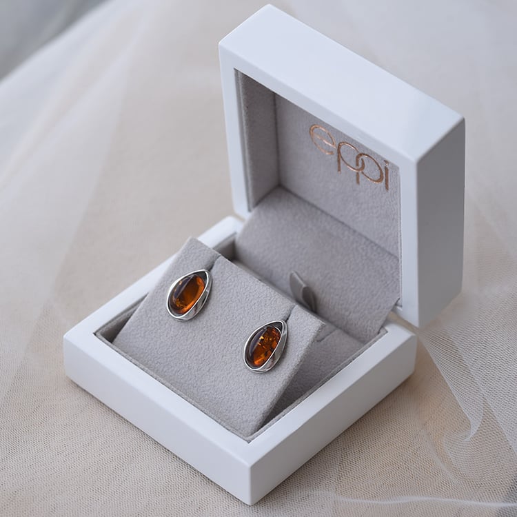 Ovale Silberohrringe mit Bernstein Helki 71260