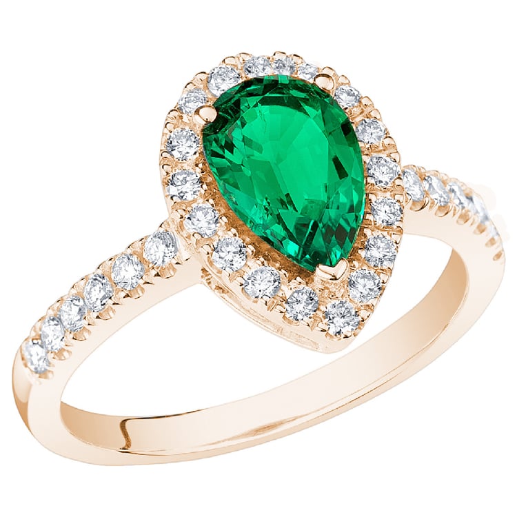 Goldener Ring mit Lab Grown Smaragd in Tropfenform und Diamanten Mason 138728