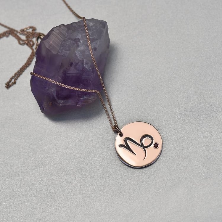 Silberner Anhänger mit Sternzeichen und Granat Steinbock 103441