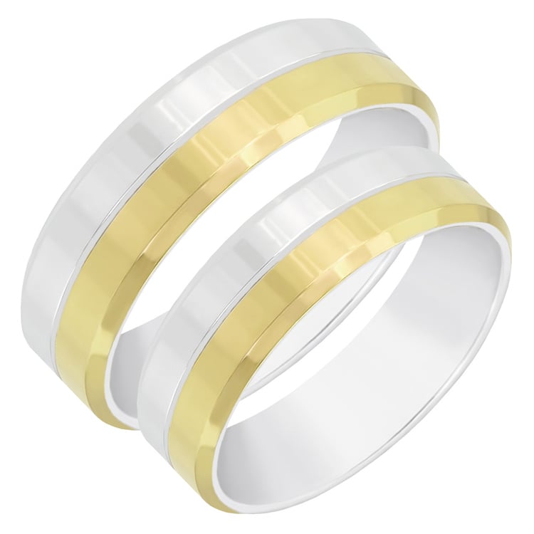 Zweifarbige flache Trauringe mit abgeschrägten Kanten Nanskia