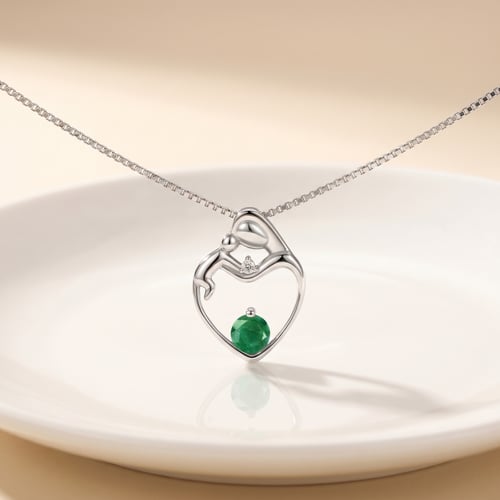 Silberner Anhänger Mutter und Kind mit Smaragd und Diamant Ella