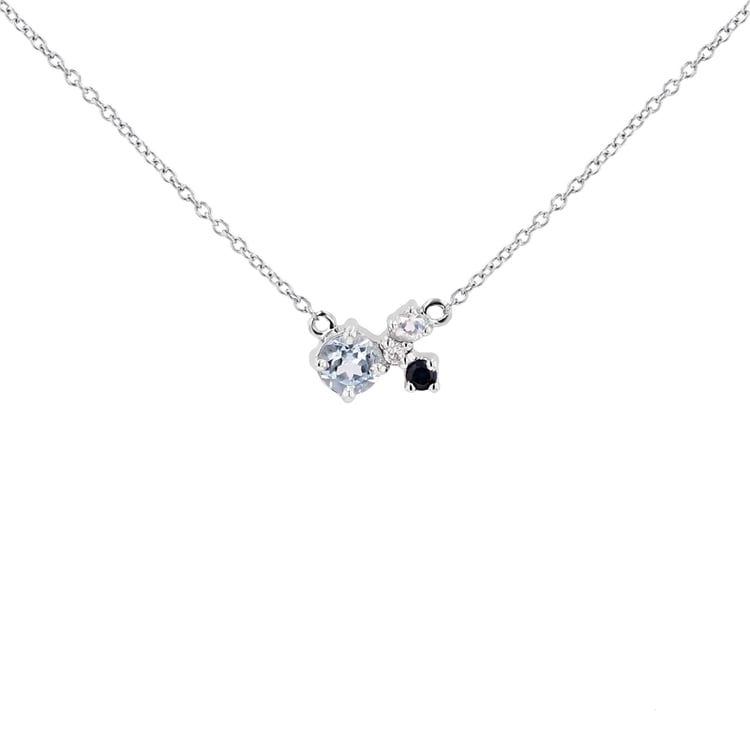 Cluster-Kette mit Mondstein, Aquamarin, Saphir und einem Diamanten Millie