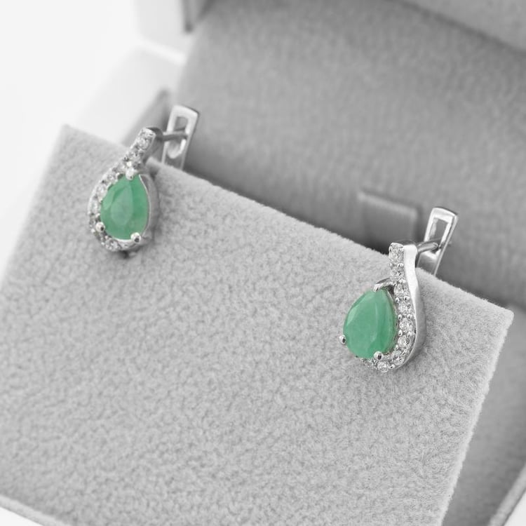 Silberne Ohrringe mit Smaragden und Zirkonia Rina 49341