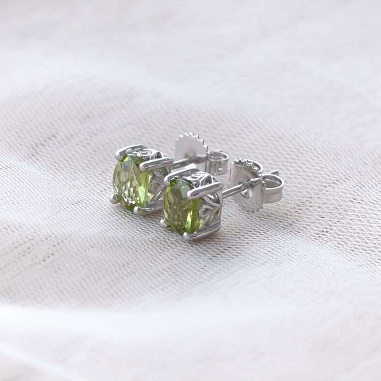 Silberne Ohrringe mit ovalen Olivinen Jula 69829