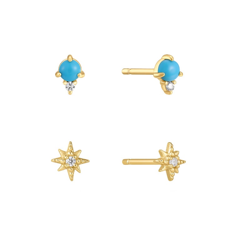 Silbernes Ohrring-Set tmit Türkisen und Zirkonia