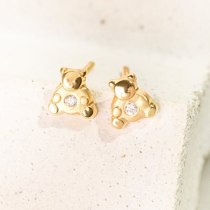 Goldene Kinder-Ohrringe mit Bärenmotiv Bear