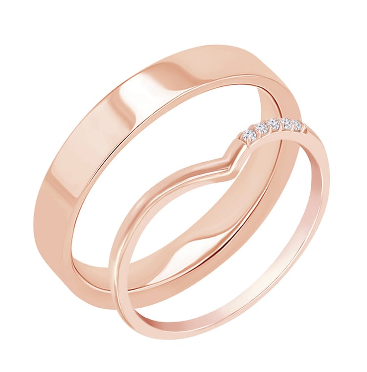 Eheringe aus schmalem Ring in V-Form und breitem flachen Ring Wade 159975