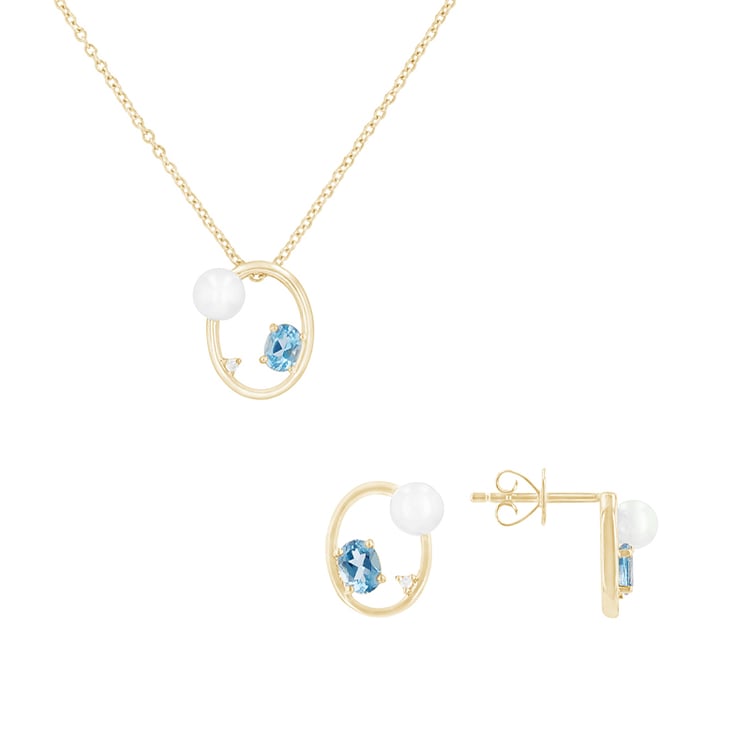 Schmuckset mit Perlen, Schweizer Topasen und Diamanten Arlene