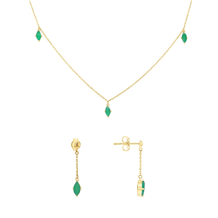 Goldenes Schmuckset mit brasilianischen Smaragden Raiz