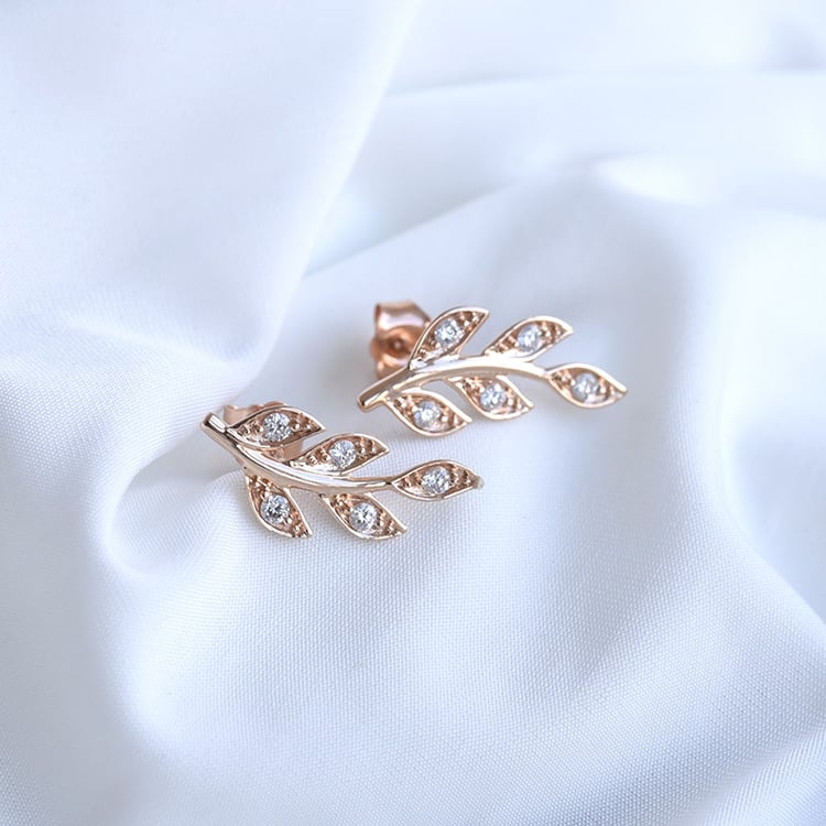 Silberne Ohrstecker in Form von Blättern mit Lab Grown Diamanten Jooa 104127