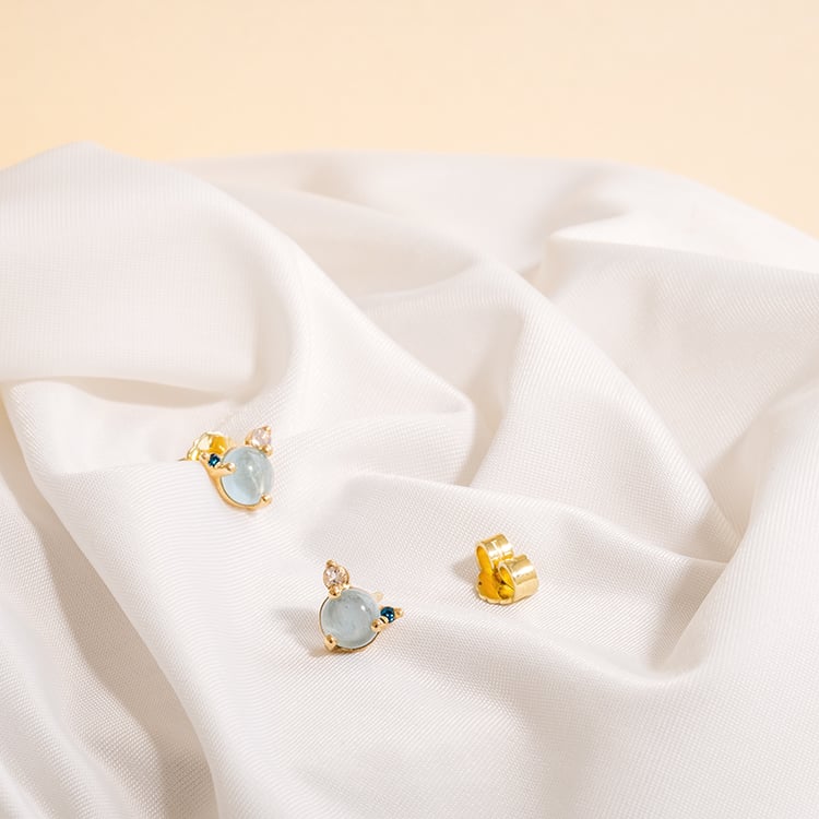 Ohrstecker mit Aquamarin, Mondstein und blauem Diamanten Turgay 120266